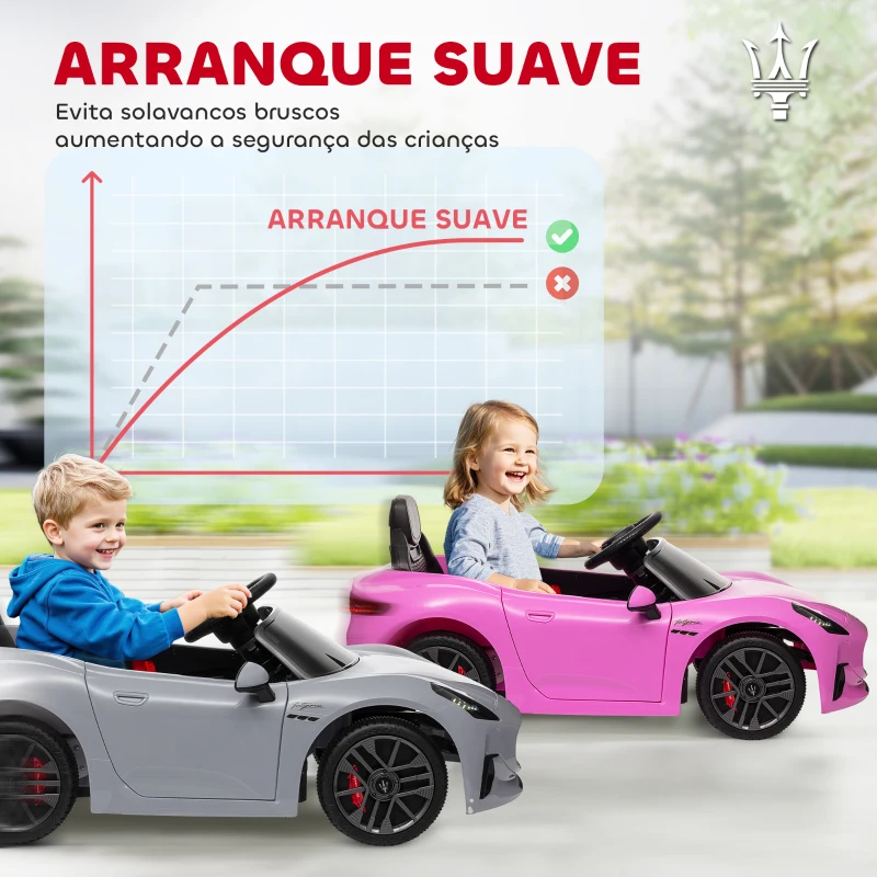 AIYAPLAY Carro Elétrico para Crianças Maserati Gran Turismo Folgore 12V Controlo Remoto Faróis Buzina e Música MP3 98x59x43 cm Cinza