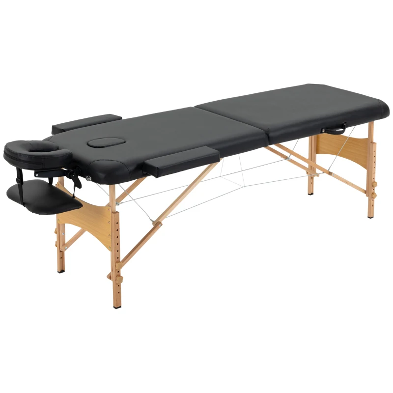HOMCOM Massagetisch, klappbare Massageliege, höhenverstellbare Massagebank für Spa, Salon, Kunstleder, Holz, Schwarz