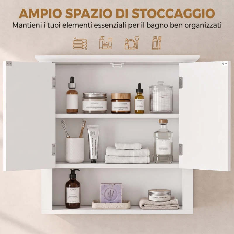 HOMCOM Armadietto 2 Ripiani Montabile a Parete da Parete Cucina Bagno Legno 60x19,8x58cm Bianco