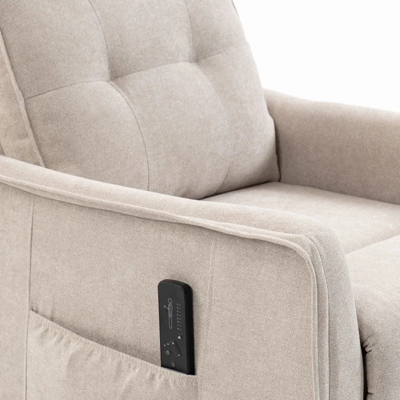 HOMCOM Fauteuil de massage inclinable fauteuil de relaxation en lin avec repose-pieds poche latérale télécommande crème