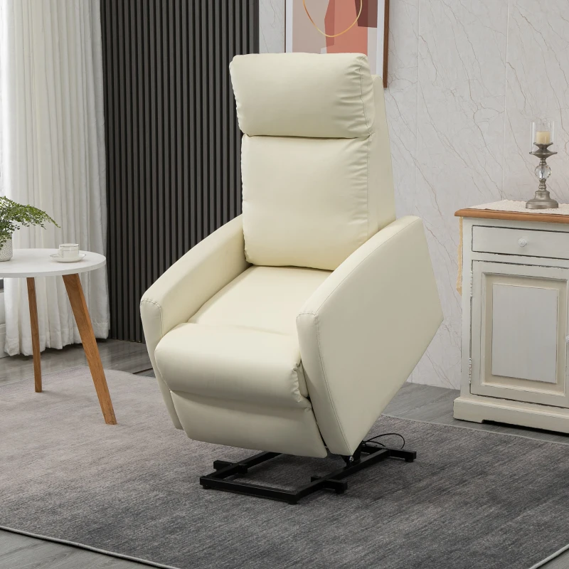 HOMCOM Poltrona Relax Levanta Pessoas Poltrona Elétrica Reclinável a 145° com Controlo Remoto Apoio para Pés 67x95x105 cm Creme