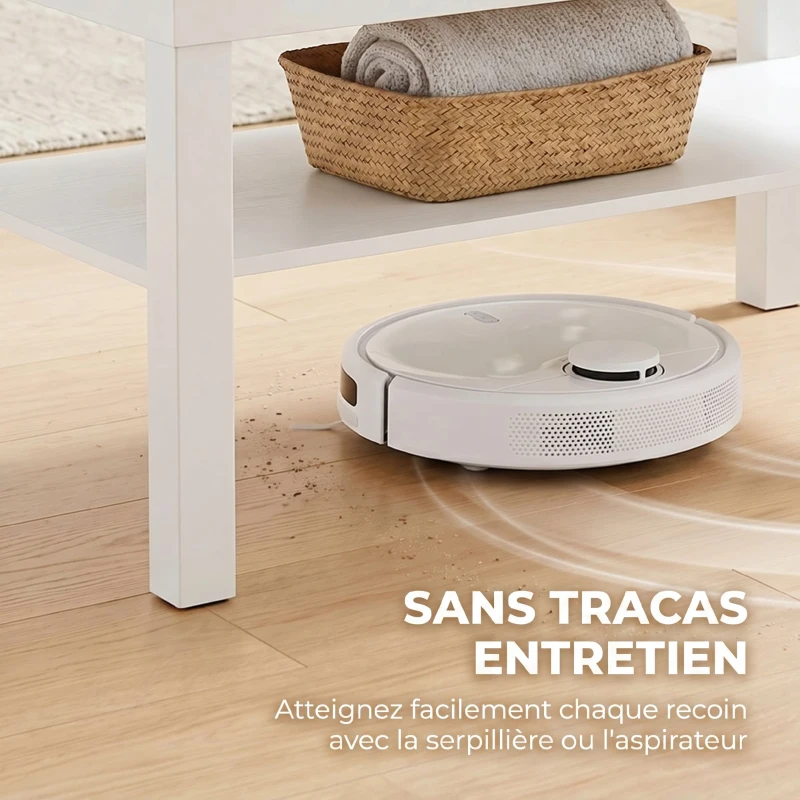 HOMCOM Table basse de salon, table d'appoint rectangulaire à 2 niveaux avec étagère de rangement, 90x45x44,5cm, blanc