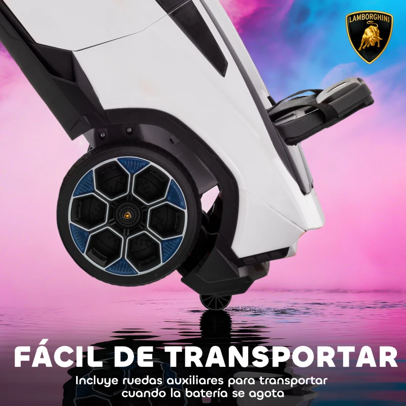 AIYAPLAY Coche Eléctrico para Niños de +3 Años con licencia Lamborghini Batería 12V Mando a Distancia 2,4 G Motor Doble Blanco