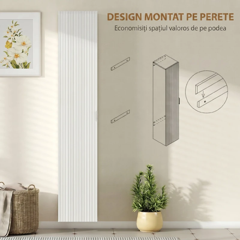 HOMCOM Dulap de Baie Suspendat Coloană cu Rafturi Reglabile și Închidere Soft Close, 30x31.5x160 cm, Alb