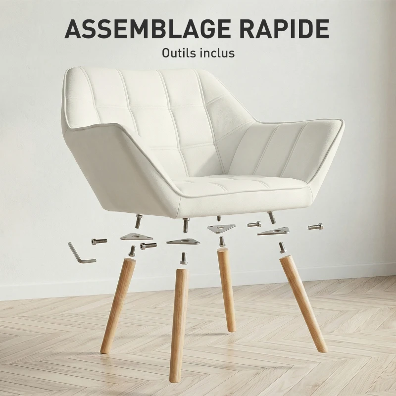 HOMCOM Fauteuil style scandinave dossier haut et accoudoirs, revêtement en polyester effet velours, 67 x 61,5 x 71 cm, crème