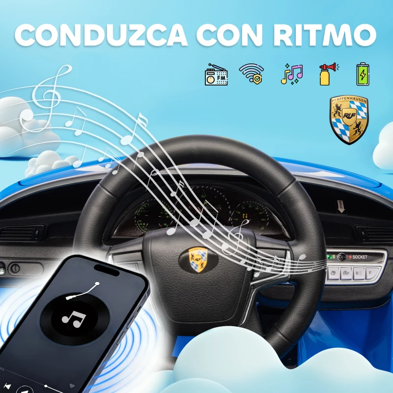 AIYAPLAY Coche Eléctrico para Niños con Licencia RUF CTR 3 Clubsport Mando a Distancia Motor Doble Sirena Ruedas Auxiliares Azul