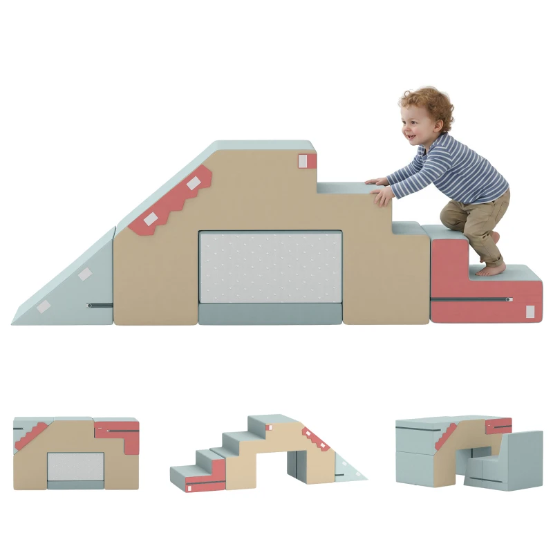 AIYAPLAY 2-teiliges Schaumstoff Bausteine für Kleinkinder mit abnehmbaren Bezügen, Indoor-Kletter- und Krabbelspielset, Blau