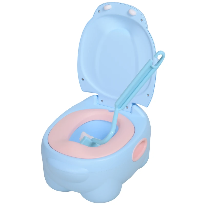 HOMCOM Orinal Infantil con Forma de Hipopótamo con Asas para Niños a partir de 6 Meses Inodoro de Aprendizaje 40x30x23 cm Azul