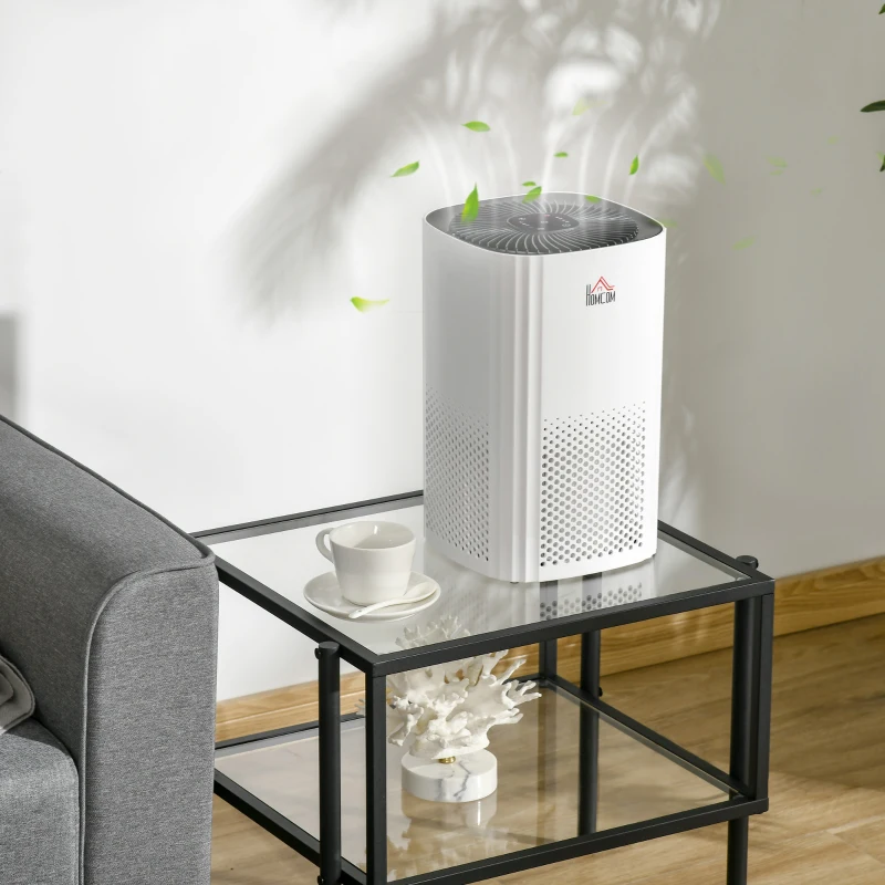 HOMCOM Purificador de Aire con Filtro HEPA de 3 Capas CADR 225 m³/h hasta 24 m² 22,7x22,7x36 cm Blanco