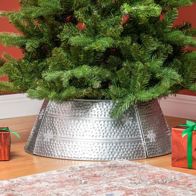 HOMCOM Falda para Árbol de Navidad de Metal Impermeable Decoración para para Fiestas Hogar 66x66x23 cm Plateado