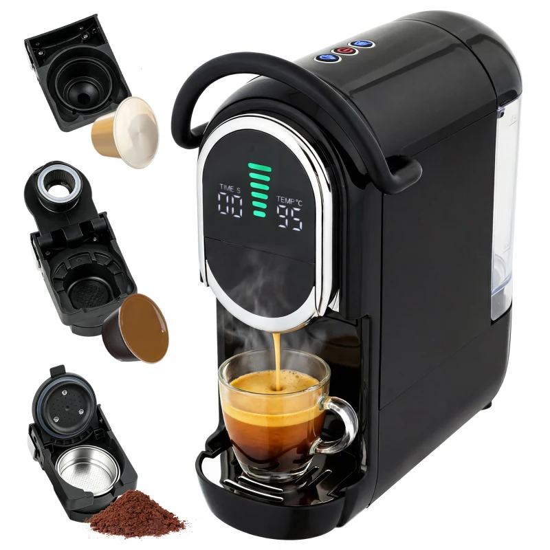 HOMCOM Pod Coffee Machine for Nespresso, Dolce Gusto Capsule & Ground Coffee, Small Semi Automatic Coffee Maker, 19 Bar, 0.6L