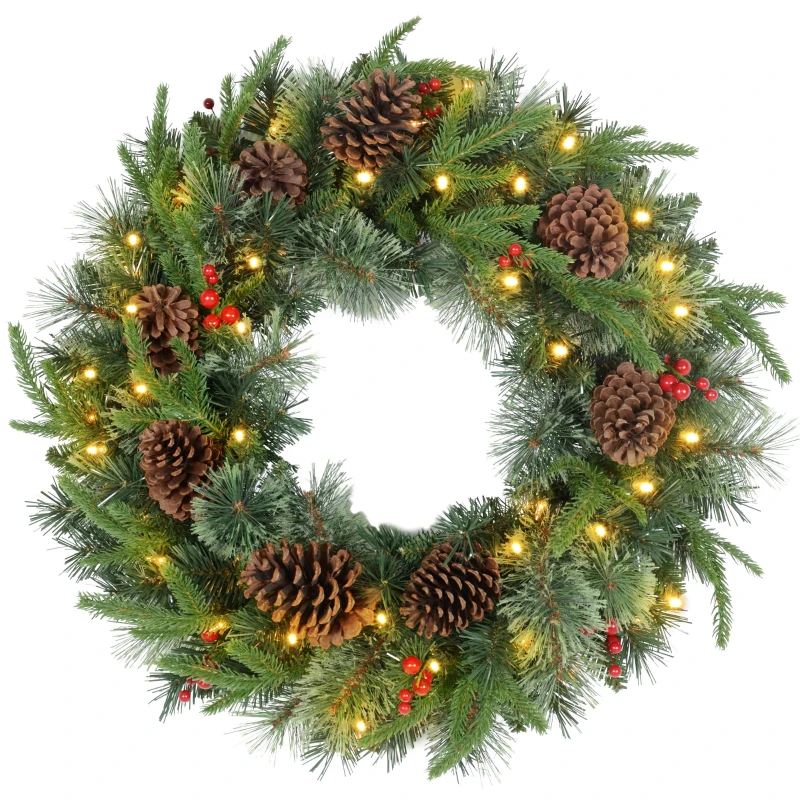 HOMCOM 60" Cone and Berry Christmas Wreath, with LED Lights