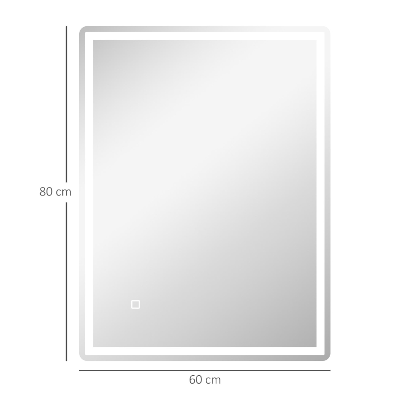 HOMCOM Oglindă pentru baie LED. Buton tactil, funcție anticeață, 60 x 80 x 4 cm, Alb