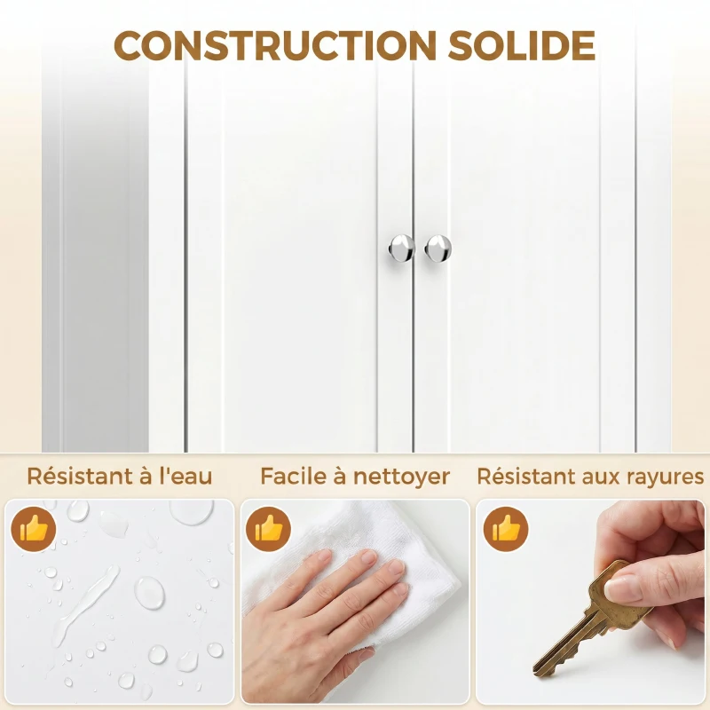 HOMCOM Meuble de Salle de Bain, Meuble de Rangement, Colonne Salle de Bain avec 4 Portes et Étagères Réglables, Blanc