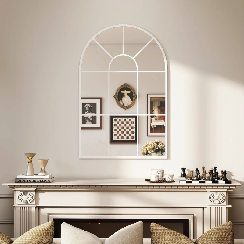 HOMCOM 90 X 61cm Arched Grid Mirror - White