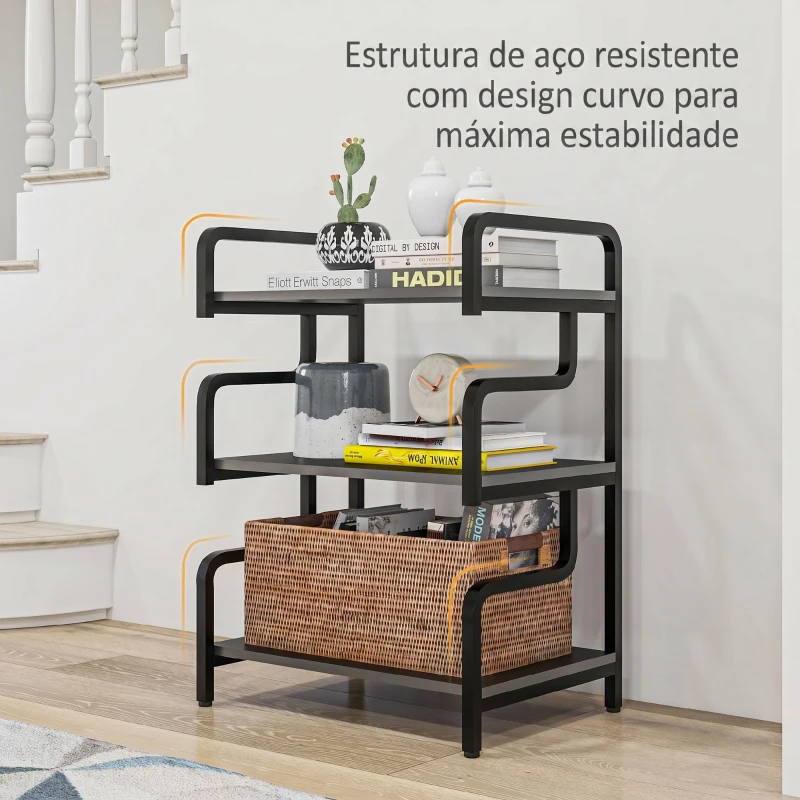 HOMCOM Suporte para Impressora de 3 Níveis com Estrutura em Aço, Estante de Arrumação para Escritório e Casa, 55x40x77 cm, Preto