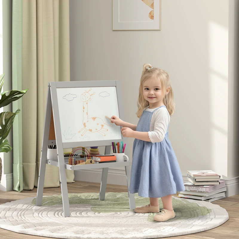 AIYAPLAY Chevalet enfant chevalet peinture enfant double face avec tableau blanc et tableau noir, étagères de rangement incluse