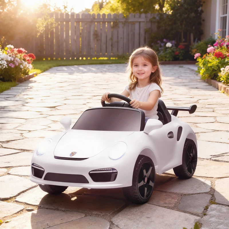 AIYAPLAY Coche Eléctrico para Niños con Licencia RUF CTR 3 Clubsport Mando a Distancia Motor Doble Ruedas Auxiliares Blanco