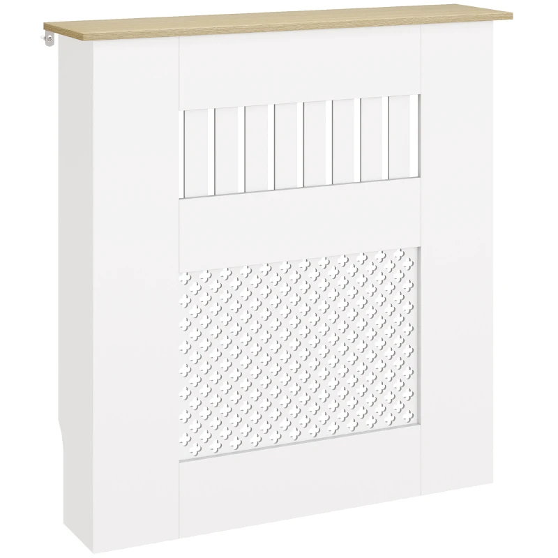 HOMCOM Couvercle de Radiateur en Bois à Lattes avec Détails Croisés et Étagère Supérieure, 78 x 19 x 81 cm, Blanc