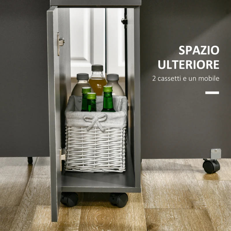 HOMCOM Tavolo Pieghevole da Pranzo in Truciolato con 2 Cassetti, 1 Armadietto, max. 6 Persone, 140x76x76 cm