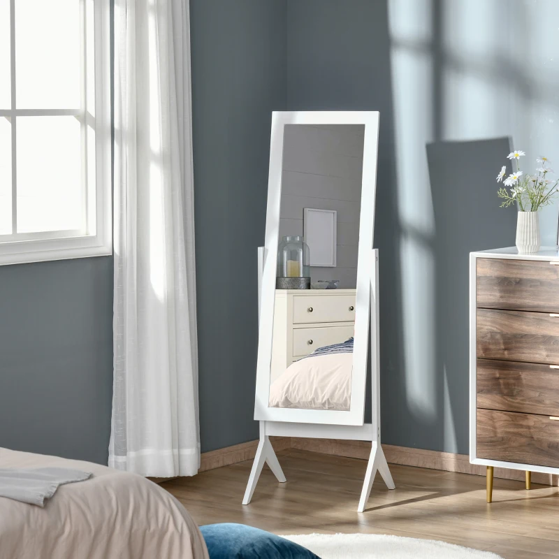 HOMCOM Specchio a Figura Intera con 4 Gambe e Angolazione Regolabile, in Legno e Vetro, 47x46x148 cm, Bianco