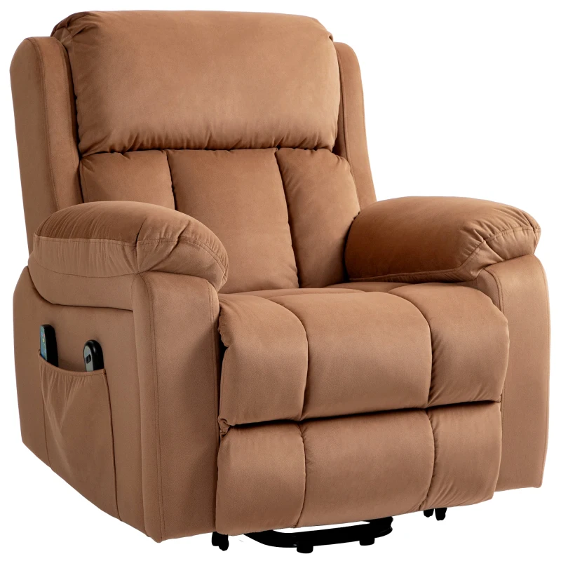 HOMCOM Sillón Relax Reclinable Eléctrico Levanta Personas con Masaje Vibratorio y Calor Control Remoto Reposapiés Marrón