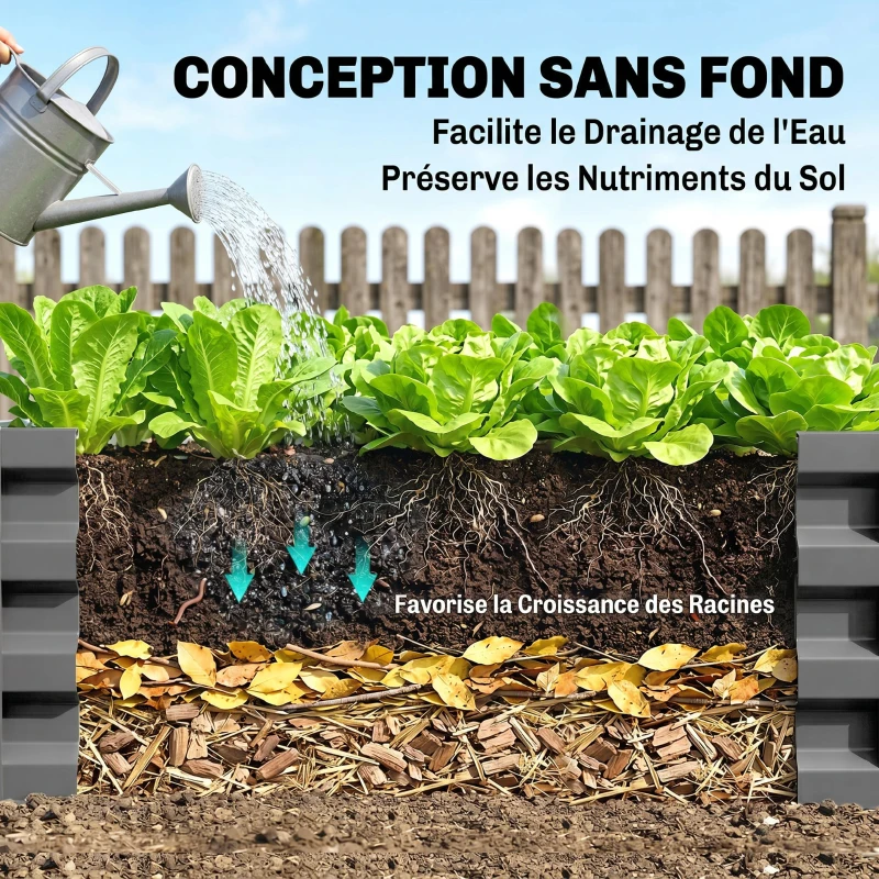 Outsunny Carré potager de jardin potager surélevé, acier galvanisé, résistant à la rouille 120x120x30cm, gris clair