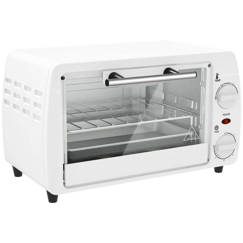 HOMCOM Horno Eléctrico Sobremesa 10L  750W Horno Eléctrico Pequeño Temperatura 230 ℃ y Temporizador 36,5x26x22 cm Blanco
