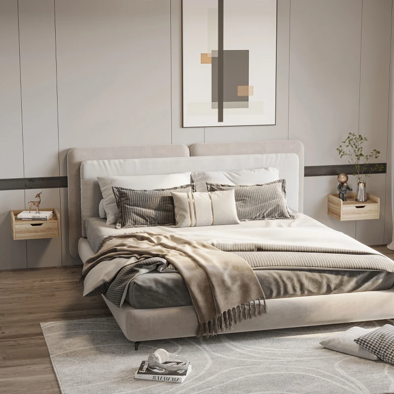 HOMCOM Set de 2 Mesitas de Noche de Pared Mesillas Flotantes con 1 Cajón para Dormitorio Habitación 40x30x19,5 cm Natural