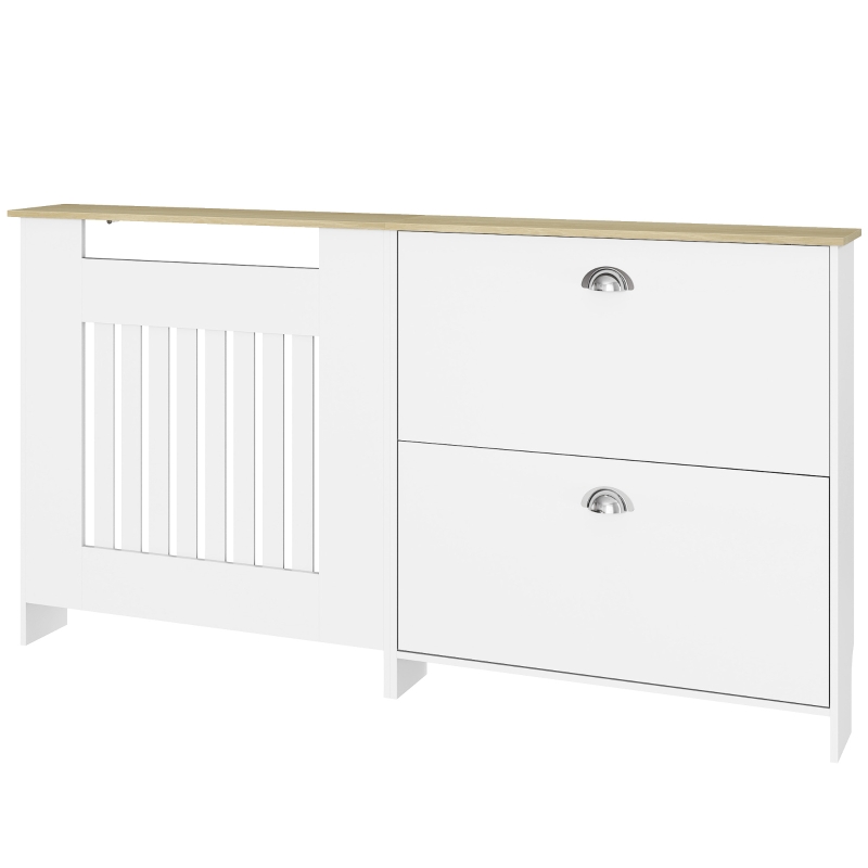 HOMCOM Cubre Radiadores con Zapatero Cubierta para Radiador con 2 Cajones Abatibles 152x19x81 cm Blanco