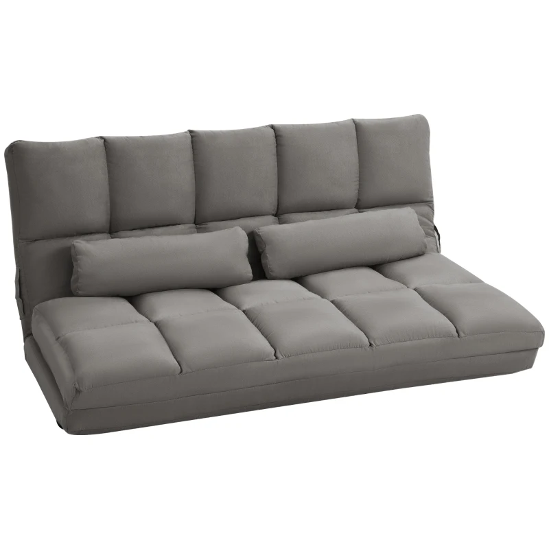 HOMCOM, Divan de Podea 2 în 1, cu Spătar Reglabil în 7 Niveluri și Perne, 130x73x60 cm, Gri Carbone