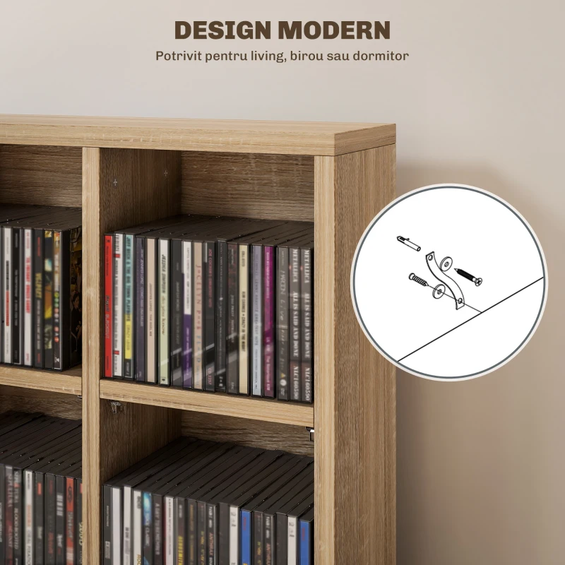 HOMCOM Dulap pentru CD-uri cu rafturi reglabile, capacitate 456 CD-uri sau 336 DVD-uri, 24 de compartimente, 89x20x130,5 cm, lemn