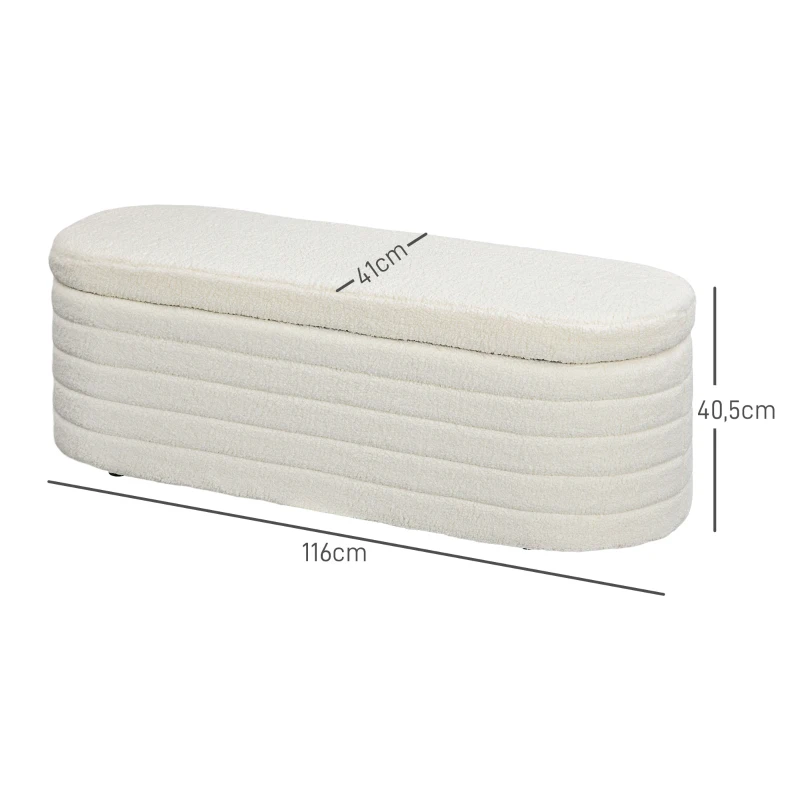HOMCOM Panca Fondo Letto in Tessuto Teddy con Vano Contenitore per Ingresso e Camera, 116x41x40.5cm, Crema