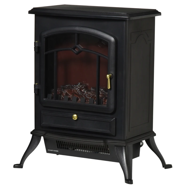 HOMCOM Chimenea Decorativa con Efecto de Llama Termostato y Protección contra Sobrecalentamiento 45x28x54 cm Negro