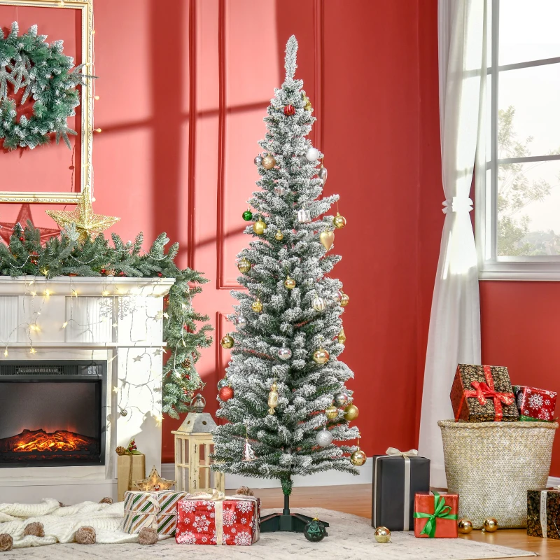 HOMCOM Künstlicher Weihnachtsbaum, 210 cm, beschneite PVC-Zweige, klappbar, Metallständer, Grün/Weiß