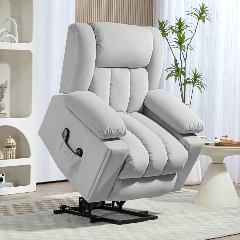 HOMCOM Elektrischer Aufsteh-Sessel, Weicher, samtartiger Stoff, USB-Anschlüsse(m-10)