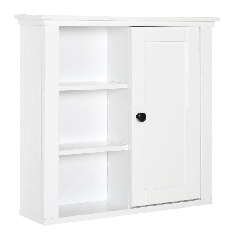 HOMCOM Armoire Murale de Salle de Bain Meuble Suspendu WC Placard 1 Porte 3 niches dim. 53L x 14,5l x 50,5H cm en bois Blanc
