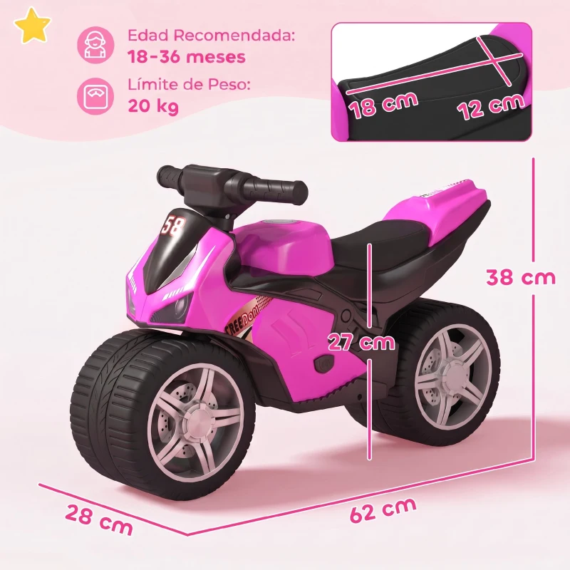 AIYAPLAY Bicicleta sin Pedales Moto Correpasillos con Música y Ruedas Extra Anchas para Niños y Niñas de 18 a 36 Meses Rosa
