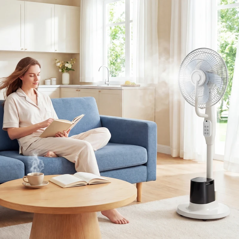 HOMCOM Stehventilator mit Sprühnebel, 70° Oszillation, 3 Geschwindigkeiten, 3 Modi, 3,5L Wassertank, Weiß