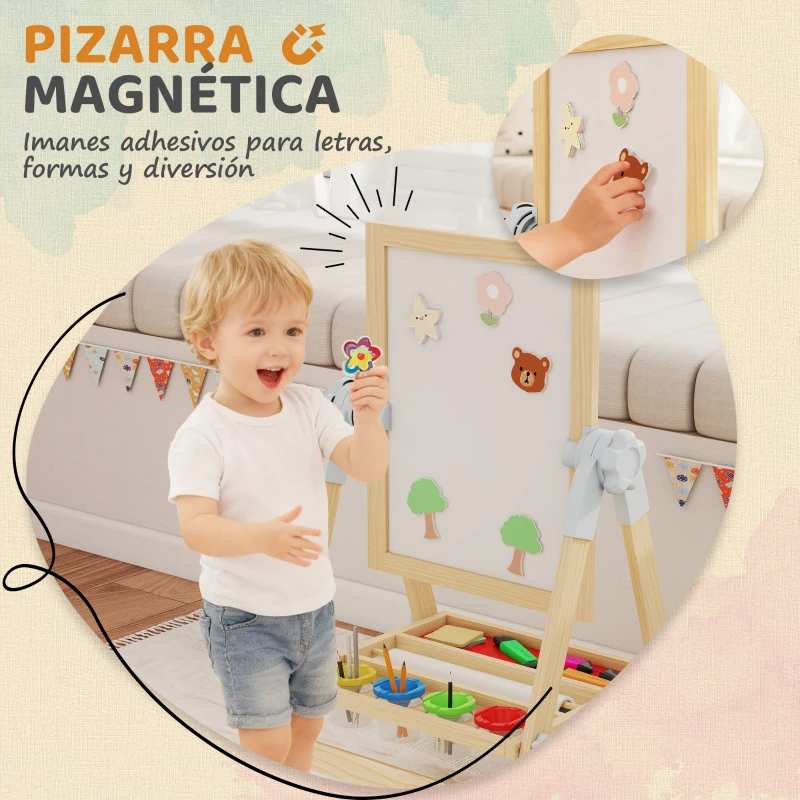 AIYAPLAY Pizarra Infantil Caballete Altura 70-97 cm y Ángulo Ajustable Pizarra Blanca Magnética con Rollo de Papel y Bandeja