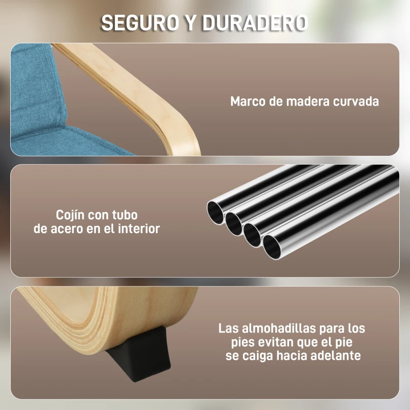 HOMCOM Sillón de Salón con Reposapiés Ajustable Butaca Tapizada en Lino Sintético para Oficina Dormitorio 66,5x94x100cm Azul