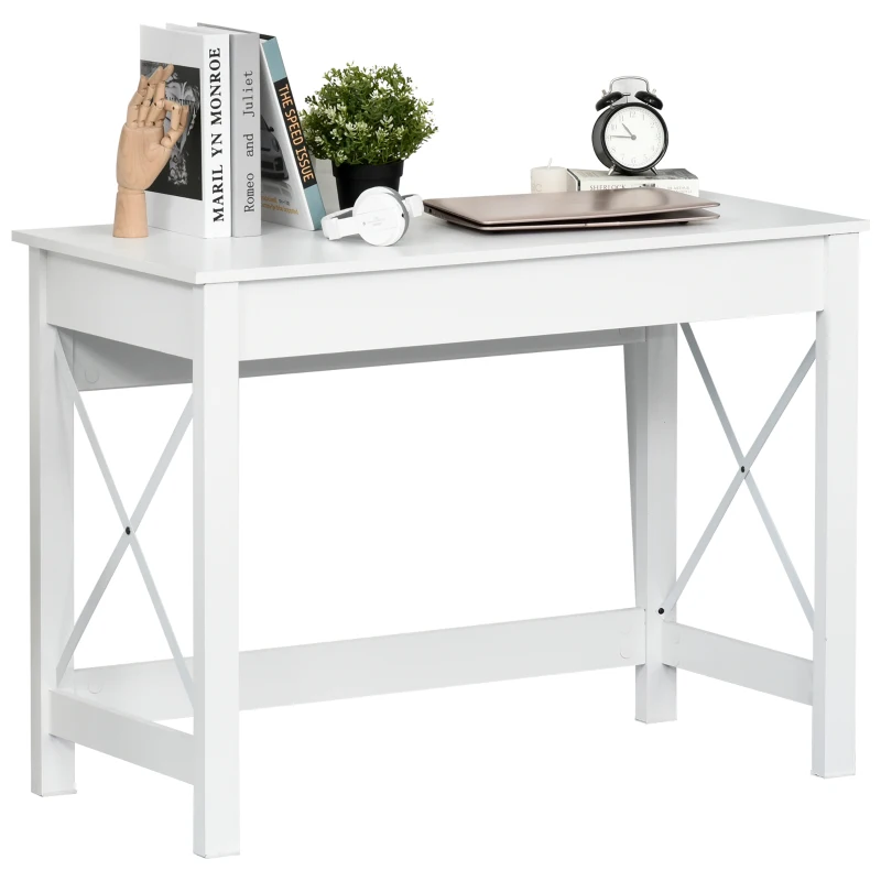 HOMCOM Scrivania porta PC dal Design Moderno e Minimal, in Legno e Acciaio, 105x50x76 cm, Bianco