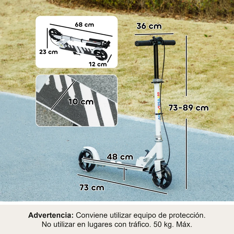 AIYAPLAY Patinete Plegable para Niños de 3-8 Años de 2 Ruedas con Luces Manillar de 4 Altura Ajustable Doble Frenos Blanco