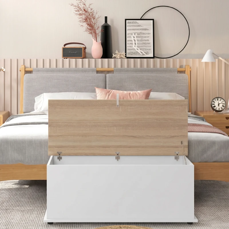 HOMCOM Arcón de Almacenamiento con Tapa Carga Máx. 120 kg para Dormitorio Salón 100x40x40 cm Natural y Blanco