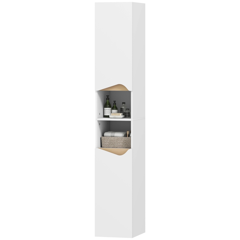 HOMCOM Meuble colonne salle de bain étroit, 2 portes, compartiments ouverts, étagères réglables, 30 x 34,6 x 180,5 cm, blanc
