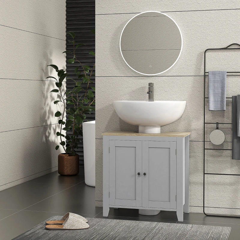 kleankin Mueble para Debajo del Lavabo Armario Bajo con 2 Puertas y Estante Ajustable Estilo Moderno 60x30x60 cm Gris