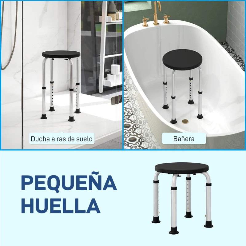 HOMCOM Taburete de Ducha de Aluminio con Altura Regulable Antideslizante Carga 135 kg para Ancianos y Discapacitados