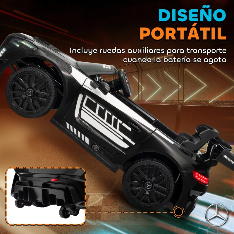 AIYAPLAY Coche Eléctrico para Niños Mercedes-AMG GT3 Evo con Mando a Distancia Motor Doble Ruedas Auxiliares Asa Música Negro