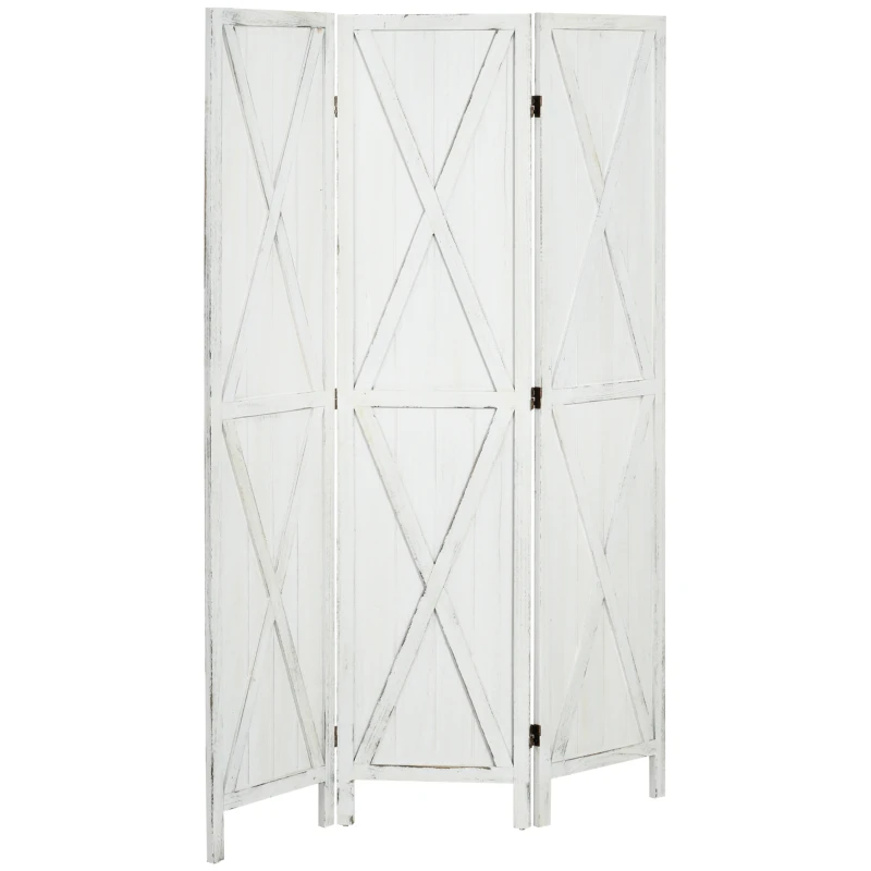 HOMCOM Paravent séparateur de pièce cloison intérieur pliable 3 panneaux en bois dim.120 x 170 cm blanc vieilli