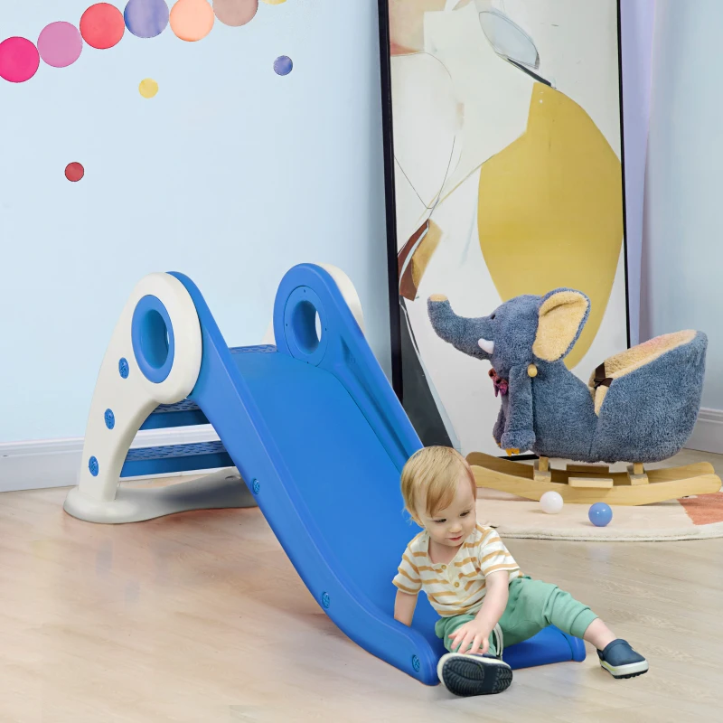HOMCOM Tobogán Infantil de 18-36 Meses Tobogán para Niños Plegable con Escaleras Rampa Larga para Jardín Parque Interiores 120x50x56 cm Azul